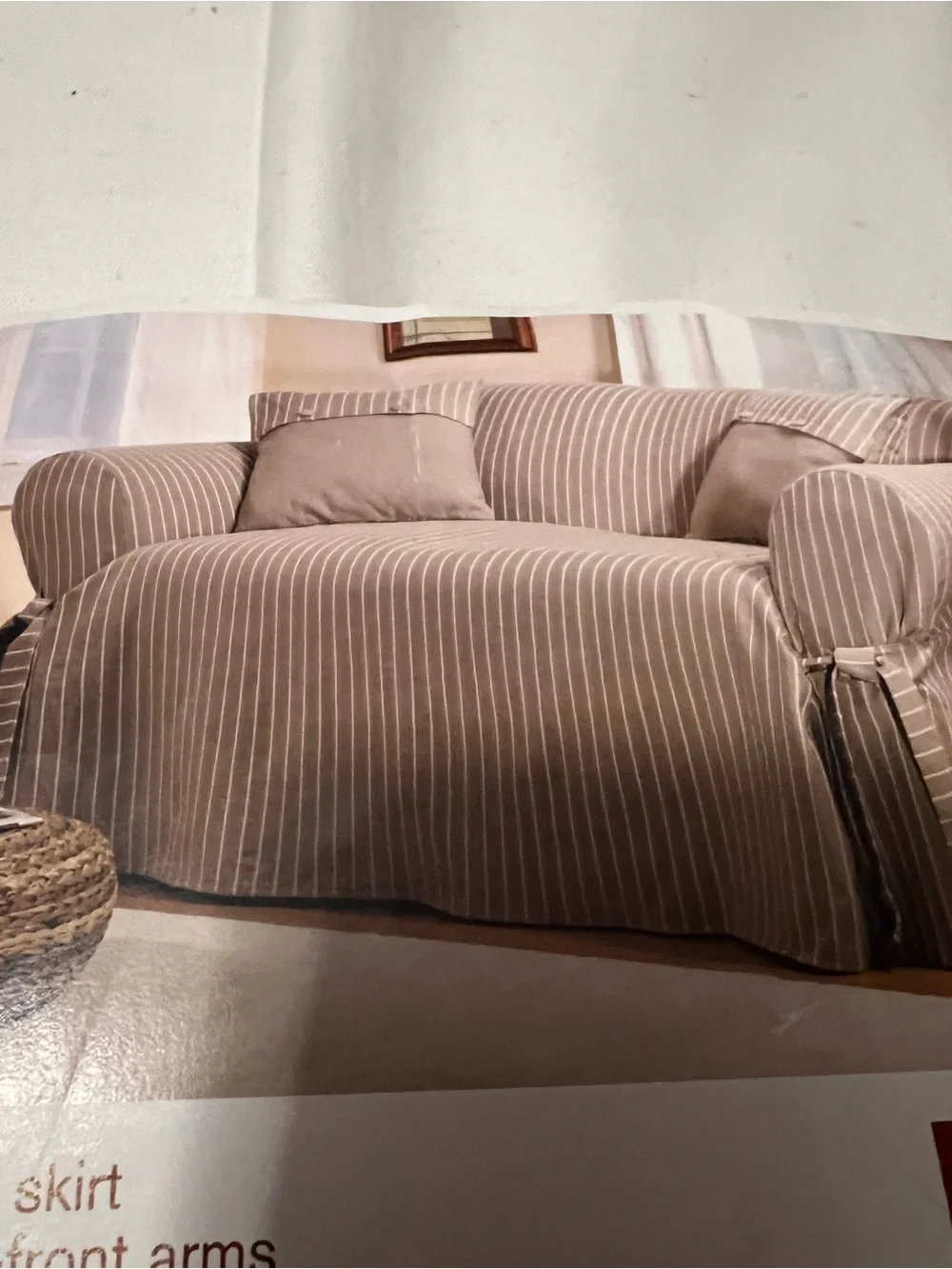 Sure Fit Denim Sand Stripe Sofa Slipcover with Tailored Skirt